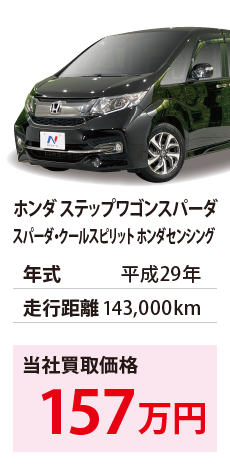 ホンダ ステップワゴンスパーダ	スパーダ・クールスピリット ホンダセンシング	平成29年	143,000km	157		RP3-1124575.eps	H29年式 14.3万km