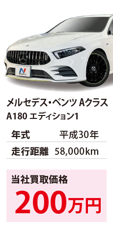 メルセデス・ベンツ Aクラス	A180 エディション1	平成30年	58,000km	200		WDD1770842J053884.eps	H30年式 5.8万km	メルセデス・ベンツ Aクラス
