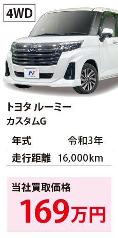トヨタ ルーミー カスタムG 令和3年 16,000km 169 4WD M910A-0102961 R3年式 1.6万km