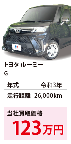 トヨタ ルーミー	G	令和3年	26,000km	123		M900A-0523133.eps	R3年式 2.6万km	トヨタ ルーミー